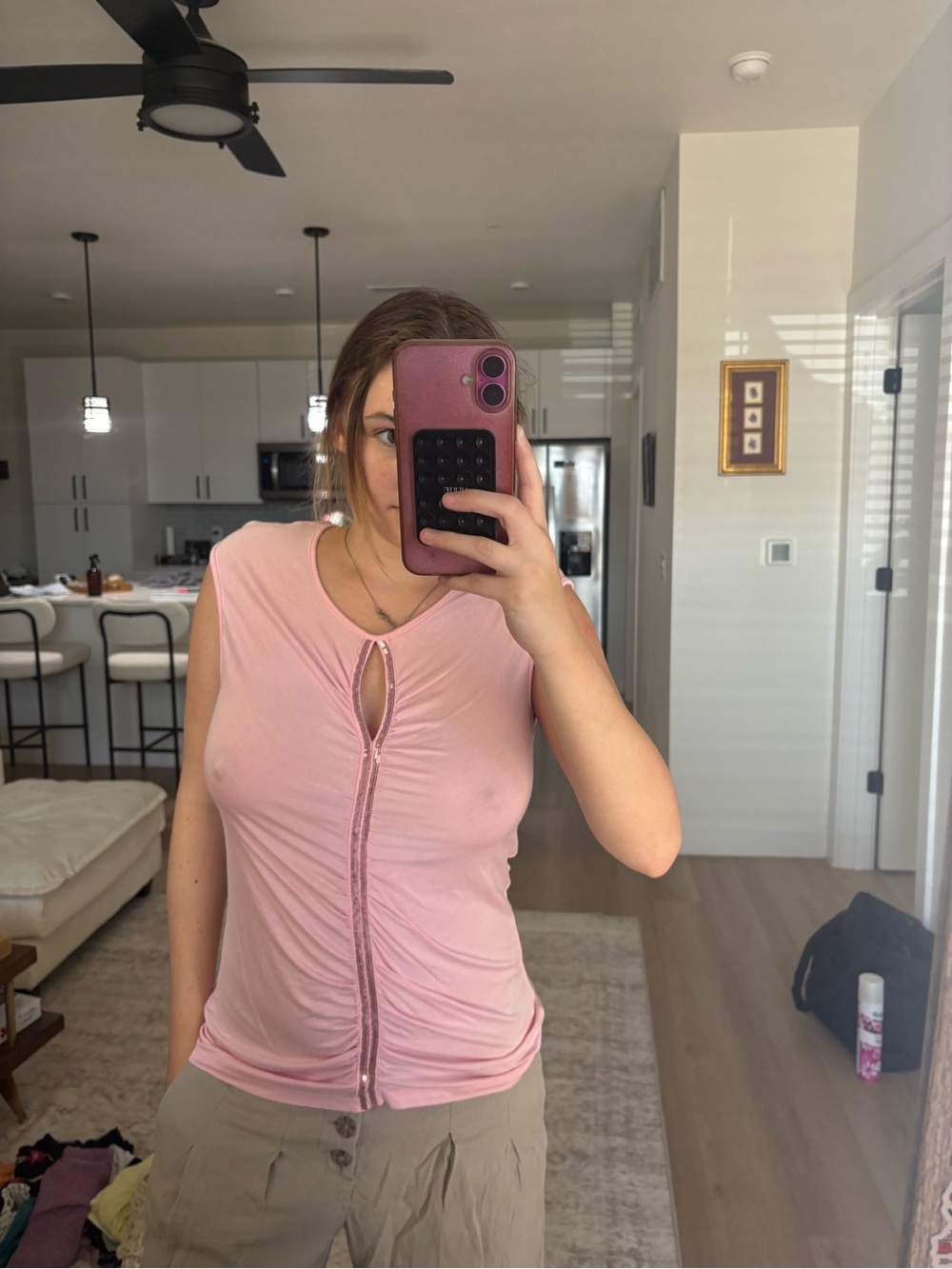 Design History Soft Pink Ruched Keyhole Tank - Picture 2 of 7